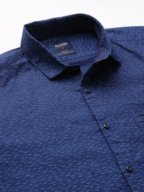 Men Navy Slim Fit Printed Casual Shirt