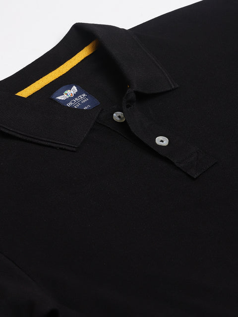 Men Black Regular Fit Solid Polo Neck T-Shirt