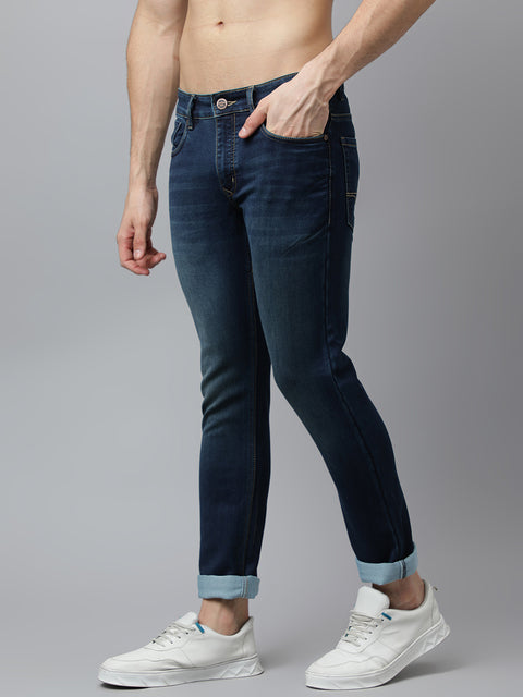Men Indigo Tint Slim Fit Mid Rise Clean Look Strechable Jeans