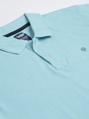 Men Sea Blue Regular Fit Solid Polo Neck T-Shirt