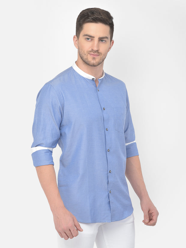 Men Blue Slim Fit Printed Casual Shirt