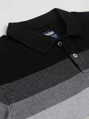 Men Ecru Regular Fit Striped Polo Neck T-Shirt