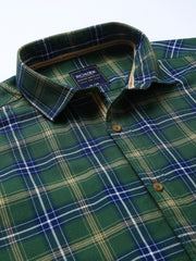 Men Green Slim Fit Checkered Casual Shirt