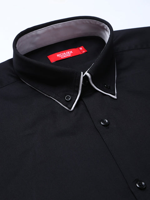 Men Black Slim Fit Solid Club Wear Shirt