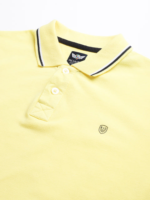 Men Yellow Regular Fit Solid Polo Neck T-Shirt
