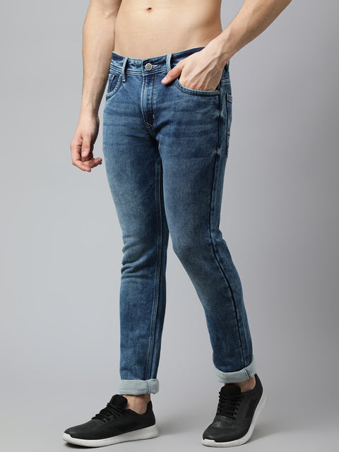 Men Ice Blue Slim Fit Mid Rise Clean Look Strechable Jeans