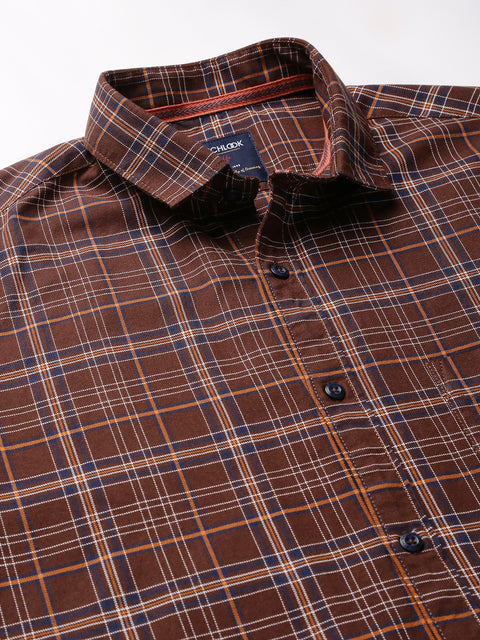 Men Brown Slim Fit Checkered Casual Shirt