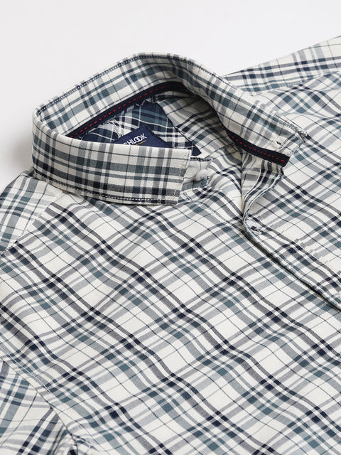 Men Cream  Slim Fit Checkered Casual Shirt