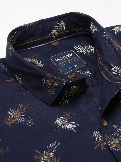 Men Navy Slim Fit Printed Casual Shirt
