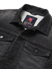Men Grey Regular Fit Denim Solid Jacket