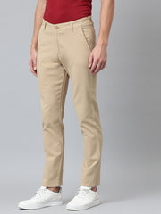 Men Beige Slim Fit Mid Rise Casual Trouser