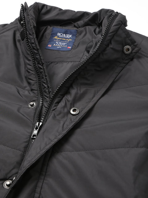 Men Black Regular Fit Puffer Solid Jacket