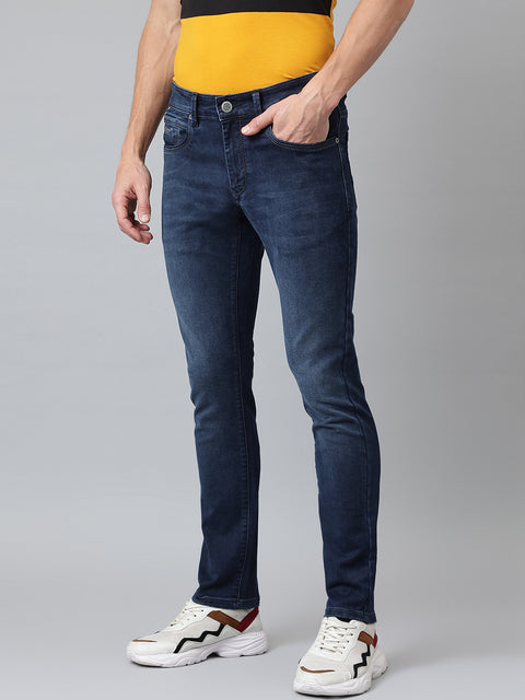 Men Dark Indigo Slim Fit Mid Rise Clean Look Streachable Jeans