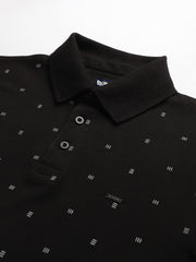 Men Black Regular Fit Printed Polo Neck T-Shirt