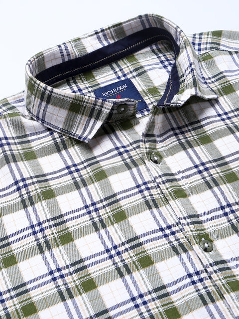 Men Olive Slim Fit Checkered Casual Shirt