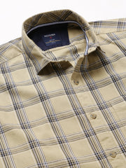 Men Light Khaki  Slim Fit Checkered Casual Shirt