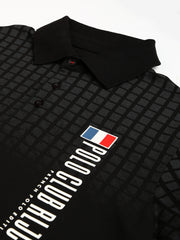 Men Black Regular Fit Checkered Polo Neck T-Shirt