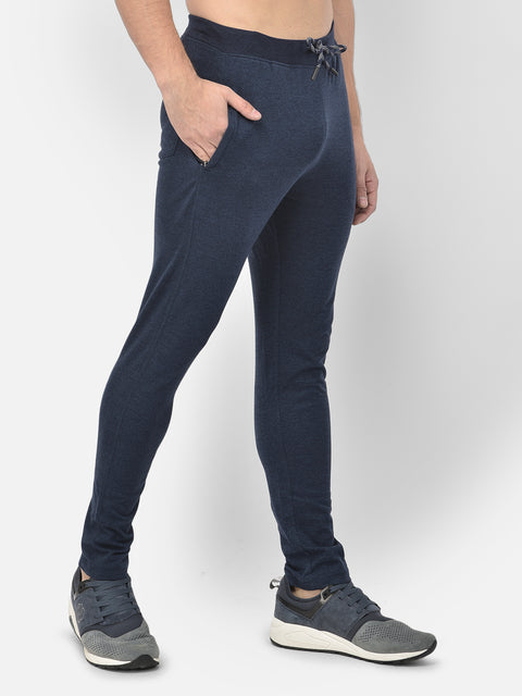Men Blue Slim Fit Mid Rise Solid Lower