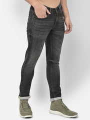 Men Black Slim Fit Mid Rise Washed Streachable Jeans
