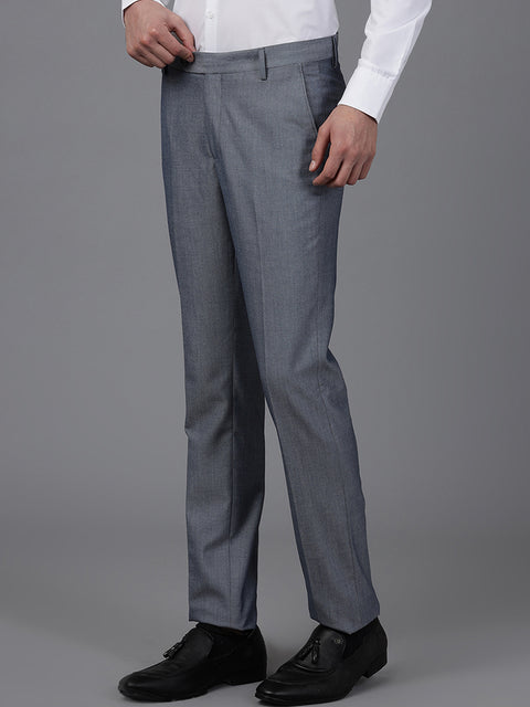 Men Blue Smart Fit Mid Rise Formal Trouser