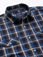 Men Blue Slim Fit Checkered Casual Shirt
