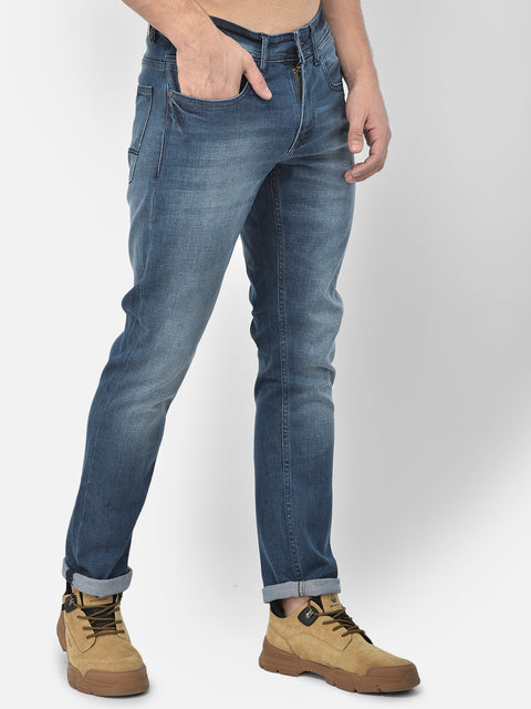 Men Blue Slim Fit Mid Rise Washed Streachable Jeans