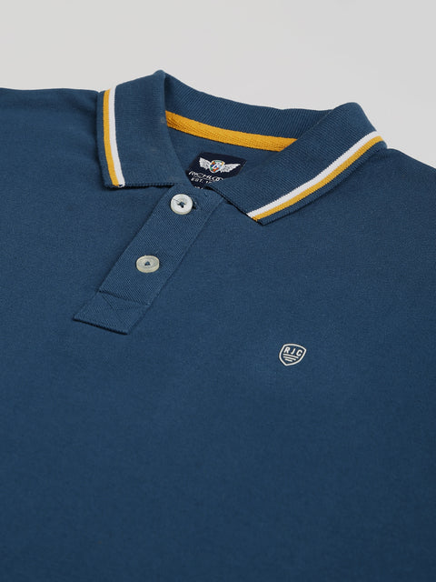 Men Turq Regular Fit Solid Polo Neck T-Shirt