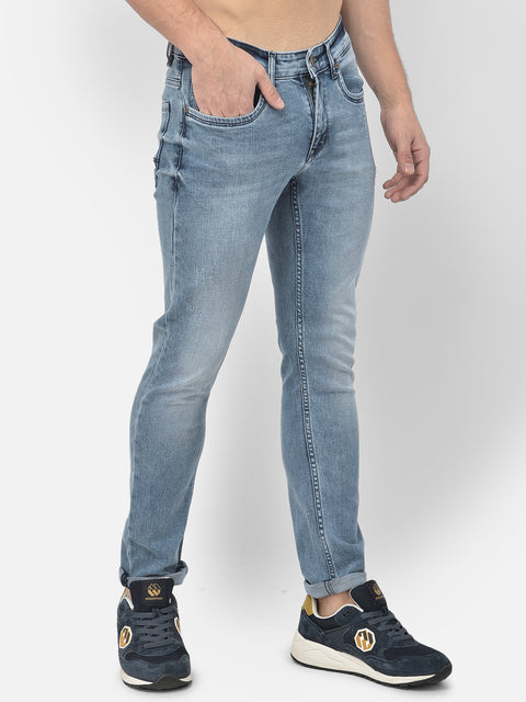 Men Blue Slim Fit Mid Rise Washed Streachable Jeans