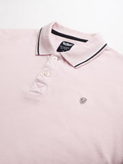 Men Pink Regular Fit Solid Polo Neck T-Shirt