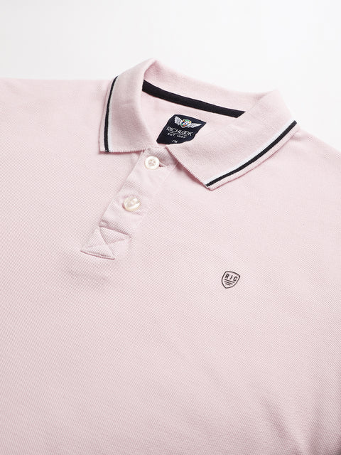 Men Pink Regular Fit Solid Polo Neck T-Shirt