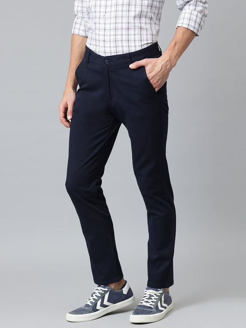 Men Navy Slim Fit Mid Rise Casual Trouser