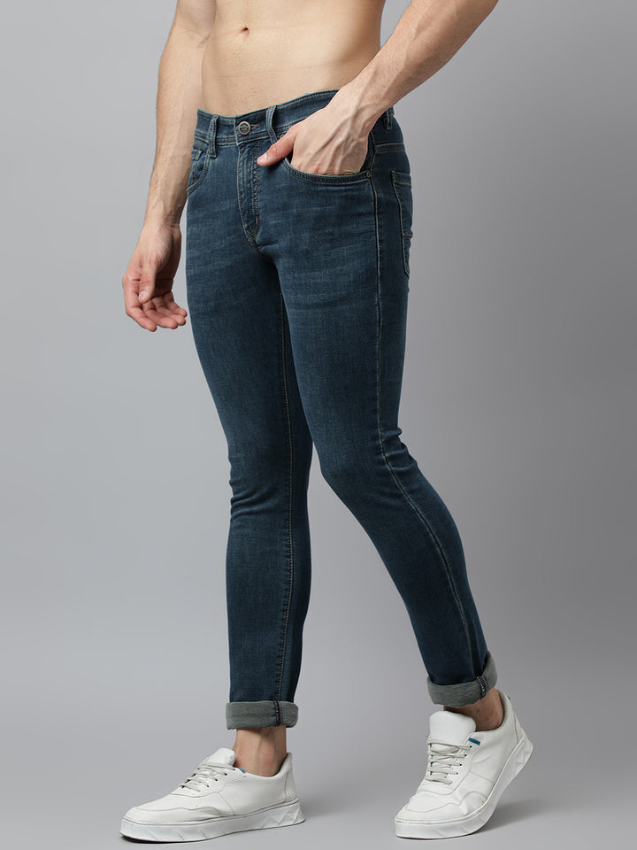 Men Green Tint Slim Fit Mid Rise Clean Look Stretchable Jeans