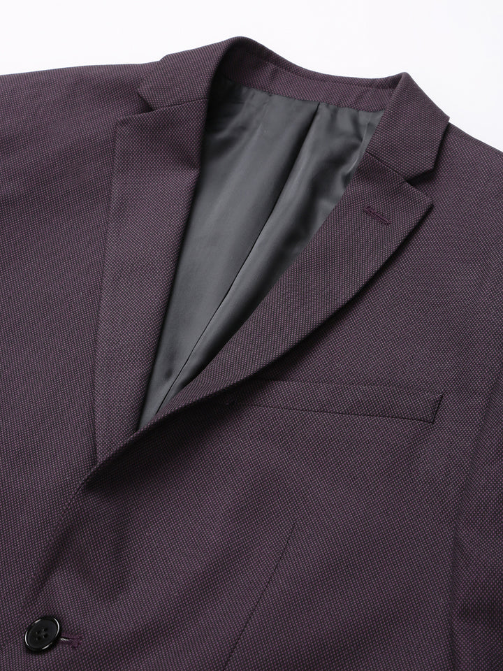 Men Wine 3 Piece Solid Formal Suit