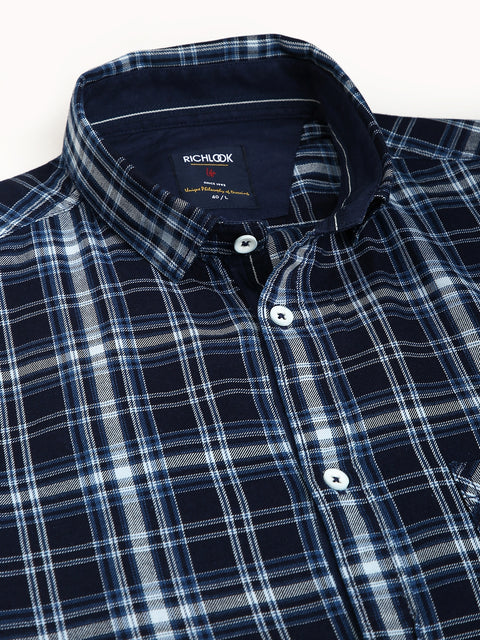 Men Indigo Slim Fit Checkered Casual Shirt
