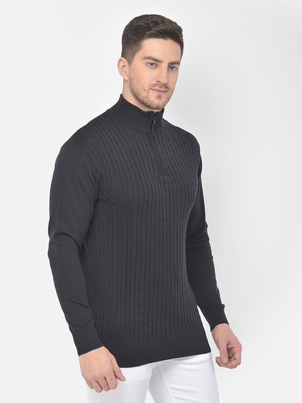 Men Navy Blue Regular Fit Round Neck Full Sleeve Sweater