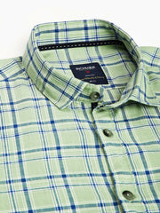 Men Light Green  Slim Fit Checkered Casual Shirt