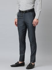 Men Grey Blue Smart Fit Mid Rise Formal Trouser