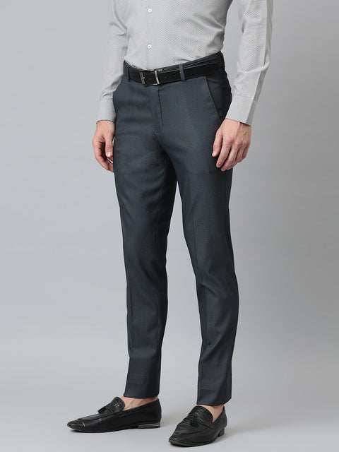 Men Grey Blue Smart Fit Mid Rise Formal Trouser