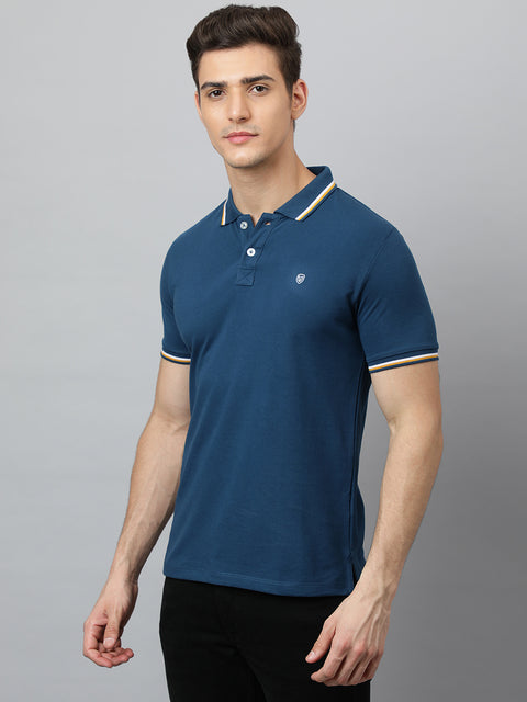 Men Turq Regular Fit Solid Polo Neck T-Shirt