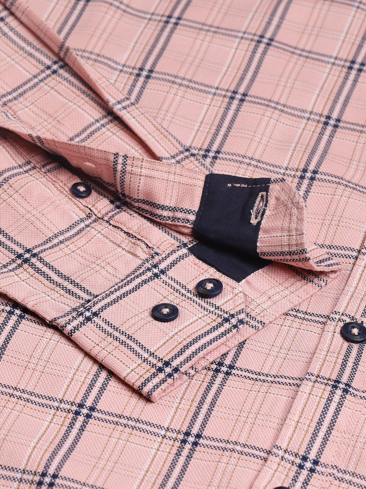 Men Pink Slim Fit Checkered Casual Shirt