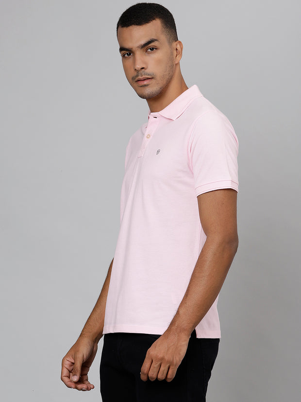 Men Light Pink Regular Fit Solid Polo Neck T-Shirt