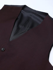Men Wine 3 Piece Solid Formal Suit with a detachable lapel
