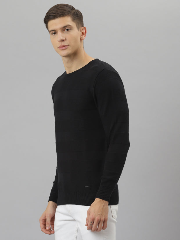 Men Black Regular Fit Round Neck Full Sleeve Sweater