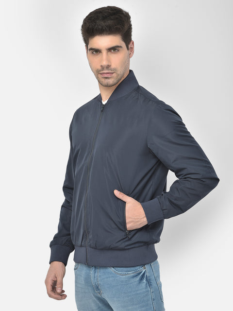 Men Navy Regular Fit Solid Jacket