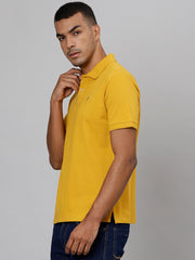 Men Mustard Regular Fit Solid Polo Neck T-Shirt