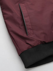 Men Maroon Regular Fit Bomber Solid Jacket