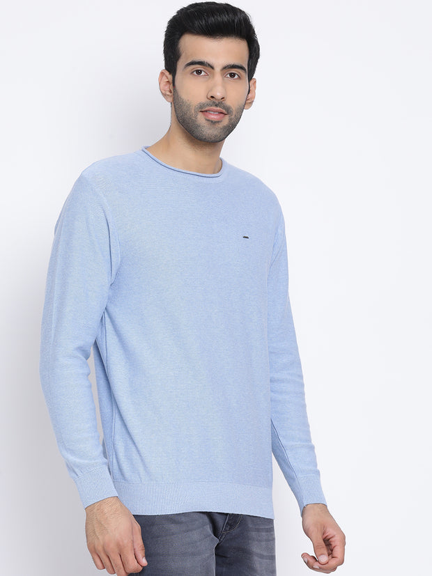 Men Sky Regular Fit Round Neck Full Sleeve Sweater
