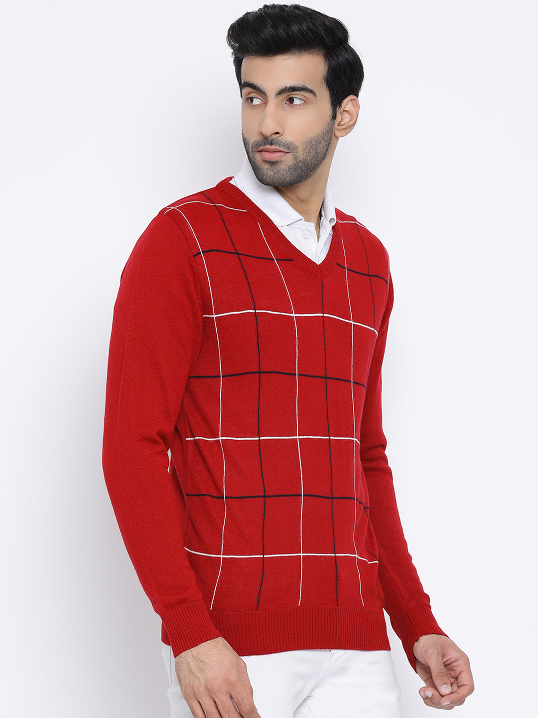 Red V-Neck Casual Sweater