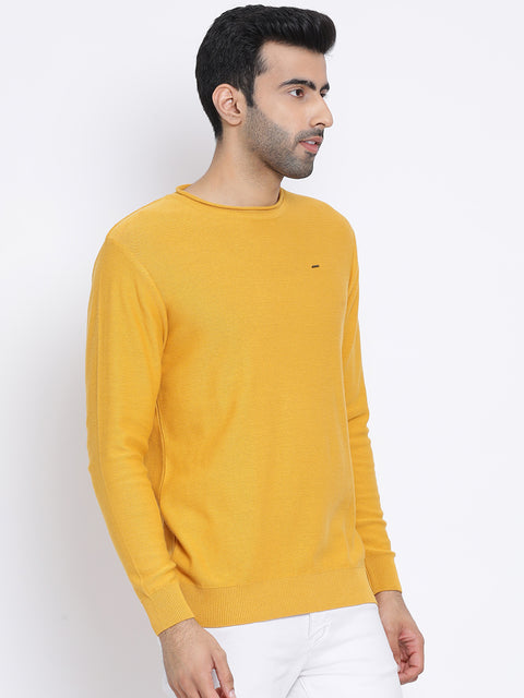 Men Mustard Regular Fit Round Neck Full Sleeve Sweater