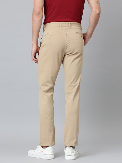 Men Beige Slim Fit Mid Rise Casual Trouser